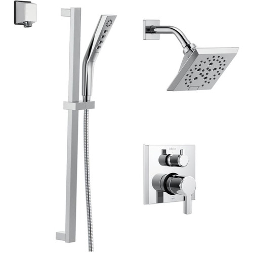 Delta Pivotal Pressure Balanced Shower System with Shower Head, Shower Arm, Hand Shower, Slide Bar, Hose, Valve Trim and MultiChoice Rough-In  - Chrome