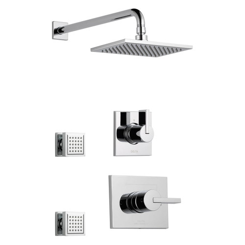 Delta Monitor 14 Series Single Function Pressure Balanced Shower System with Shower Head, and 2 Body Sprays - Includes Rough-In Valves - Chrome