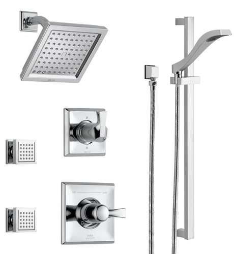 Delta Monitor 14 Series Single Function Pressure Balanced Shower System with Shower Head, 2 Body Sprays and Hand Shower - Includes Rough-In Valves - Chrome