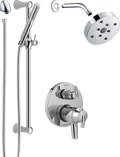 Delta Trinsic Pressure Balanced Shower System with Shower Head, Shower Arm, Hand Shower, Slide Bar Hose, Valve Trim and MultiChoice Rough-In