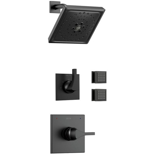 Delta Monitor 14 Series Single Function Pressure Balanced Shower System with Shower Head and 2 Body Sprays - Includes Rough-In Valves - Matte Black