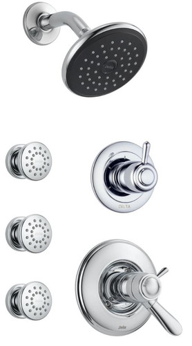 Delta TempAssure 17T Series Thermostatic Shower System with Integrated Volume Control, Shower Head, and 3 Body Sprays - Includes Rough-In Valves - Chrome
