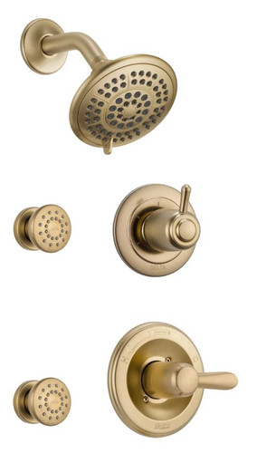 Delta Monitor 14 Series Single Function Pressure Balanced Shower System with Shower Head, and 2 Body Sprays - Includes Rough-In Valves - Champagne Bronze
