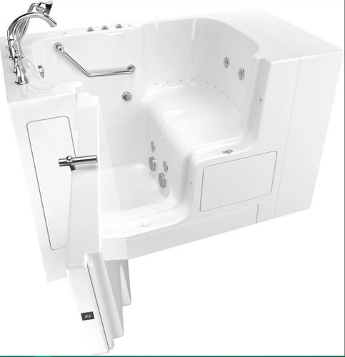 American Standard Value 52" Walk-In Whirlpool / Air Bathtub with Left-Hand Drain, Comfort Jets, and Quick Drain Pump - Roman Tub Filler and Handshower Included