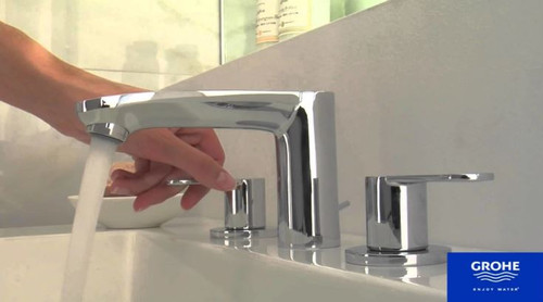 Grohe Eurostyle 1.2 GPM Cosmopolitan Widespread Bathroom Faucet with SilkMove Handles - Free Metal Drain Assembly with purchase