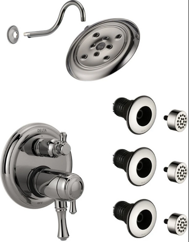 Delta Cassidy Thermostatic Shower System with Shower Head, Shower Arm, Bodysprays, Valve Trim and MultiChoice Rough-In