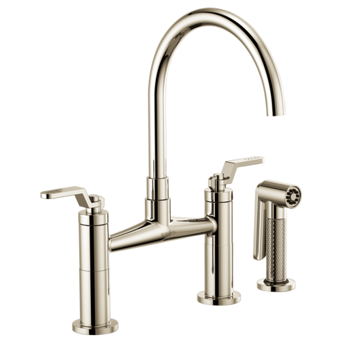 Brizo LITZE® Bridge Faucet with Arc Spout and Industrial Handle in Polished Nickel