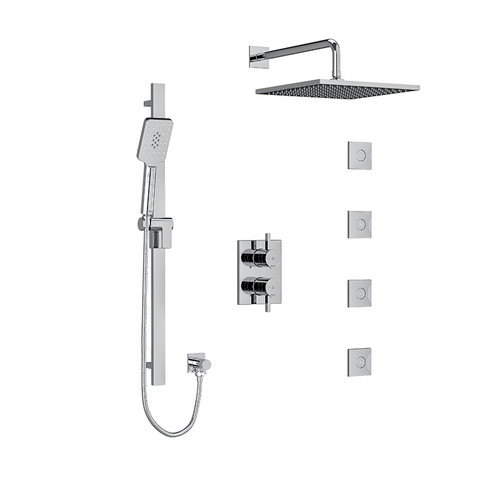 Riobel Profile Type T/P Double Coaxial System with Hand Shower Rail, 4 Body Jets and Square Shower Head Chrome