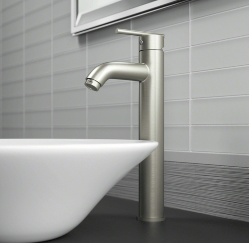 Royal Rondo series tall single handle bathroom faucet in brushed nickel