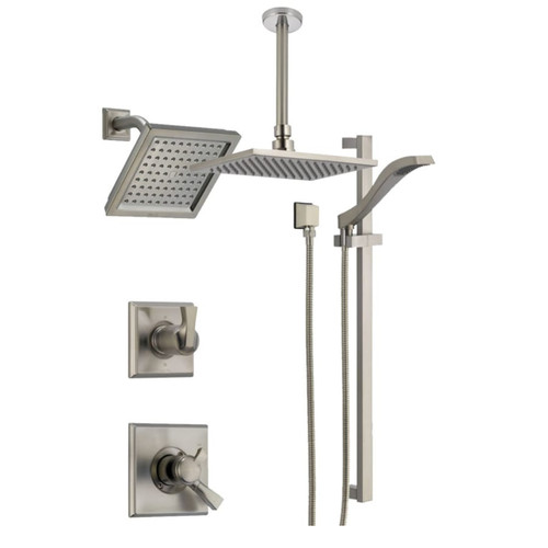 Delta Monitor 17 Series Pressure Balanced Shower System with Integrated Volume Control, Shower Head, Rain Shower and Hand Shower - Includes Rough-In Valves - Brilliance Stainless