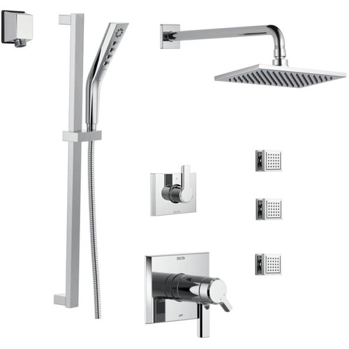 Delta TempAssure 17T Series Thermostatic Shower System with Integrated Volume Control, Shower Head, 3 Body Sprays and Hand Shower - Includes Rough-In Valves - Chrome