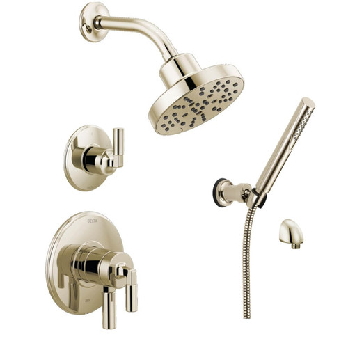 Delta Bowery 17 Series shower system in polished nickel – includes shower head and hand shower