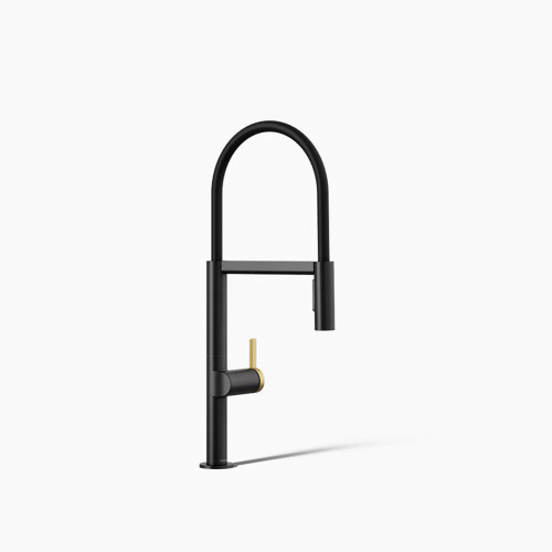 Kohler Components® Semi-professional kitchen sink faucet with two-function sprayhead - Matte Black with Moderne Brass