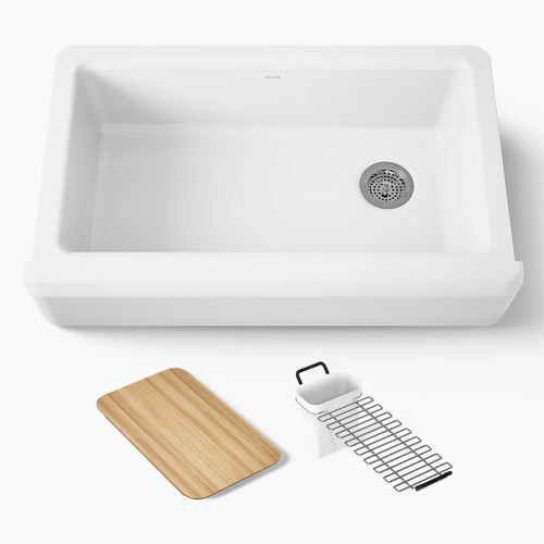 Kohler Riverby® 35-3/4" undermount single-bowl farmhouse workstation kitchen sink - White
