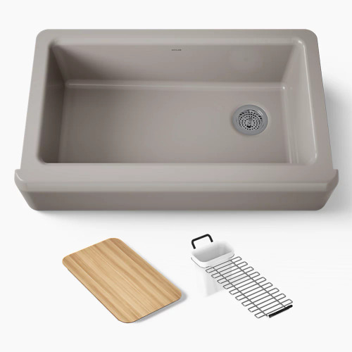 Kohler Riverby® 35-3/4" undermount single-bowl farmhouse workstation kitchen sink - Truffle