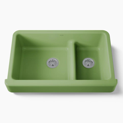 Kohler Whitehaven® Smart Divide® 35-1/2" undermount double-bowl farmhouse kitchen sink with short apron - Fresh Green
