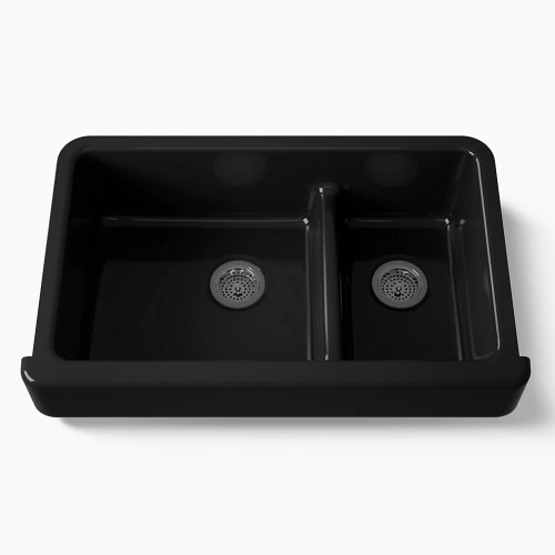 Kohler Whitehaven® Smart Divide® 35-1/2" undermount double-bowl farmhouse kitchen sink with short apron - Black Black
