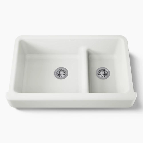 Kohler Whitehaven® Smart Divide® 35-1/2" undermount double-bowl farmhouse kitchen sink with short apron - Dune