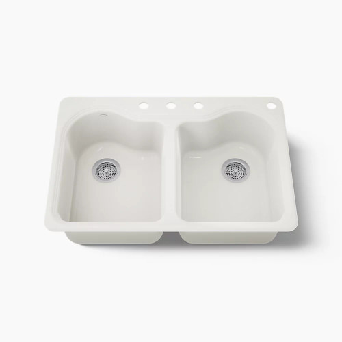 Kohler Hartland 33-inch top-mount double-bowl kitchen sink Biscuit