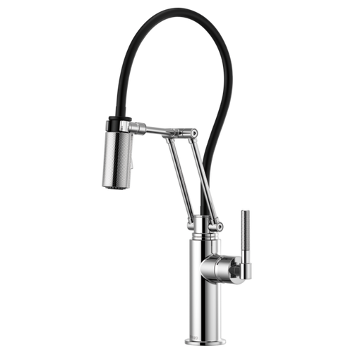 Brizo Litze articulating faucet with knurled handle in polished chrome Brizo Litze articulating faucet with knurled handle in polished chrome