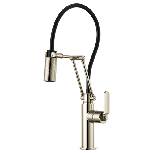 Brizo Litze Articulating Faucet with Industrial Handle in Brilliance Polished Nickel Finish Brizo Litze Articulating Faucet with Industrial Handle in Brilliance Polished Nickel Finish