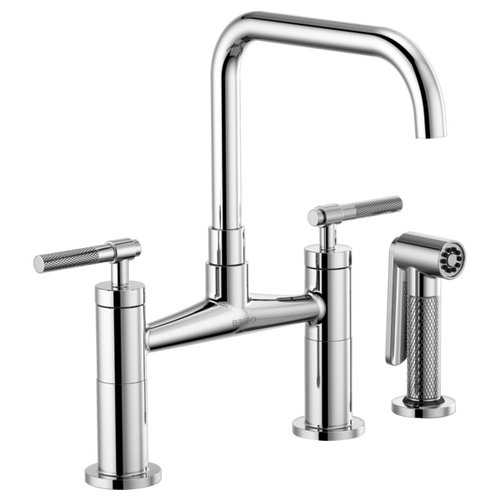 Brizo Litze polished chrome bridge faucet with square spout and knurled handles Brizo Litze polished chrome bridge faucet with square spout and knurled handles