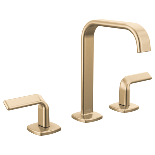 Brizo Allaria widespread gold faucet with square spout and twist lever – Luxe Gold finish