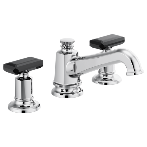 Brizo Invari® Widespread Lavatory Faucet with Angled Spout - Less Handles 1.5 GPM - Black Crystal Knob Handle - Polished Chrome