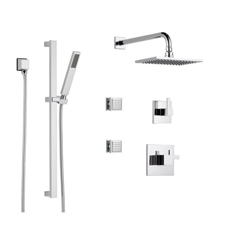 Brizo Thermostatic Shower System with Rain Shower Head, Hand Shower with Slide Bar, 6 Function Diverter, and 2 Body Sprays from the Siderna Collection - Chrome Brizo Thermostatic Shower System with Rain Shower Head, Hand Shower with Slide Bar, 6 Function Diverter, and 2 Body Sprays from the Siderna Collection - Chrome
