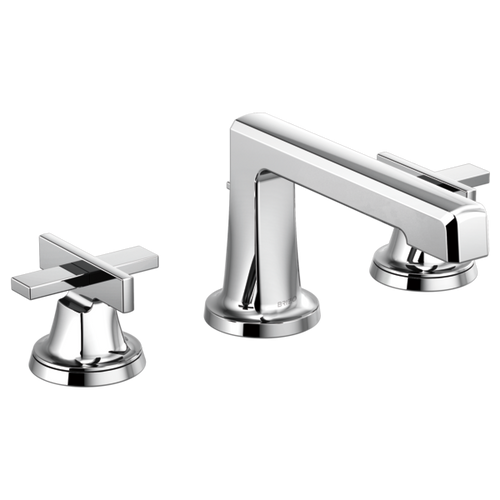 Brizo Levoir widespread lavatory faucet with low spout and cross handle in polished chrome Brizo Levoir widespread lavatory faucet with low spout and cross handle in polished chrome