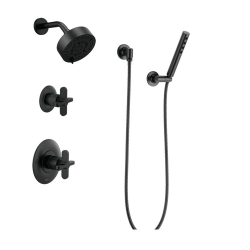 Brizo Odin Pressure Balanced Shower System with Shower Head and Hand Shower Less Handles - Rough-in Valve Included - Matte Black