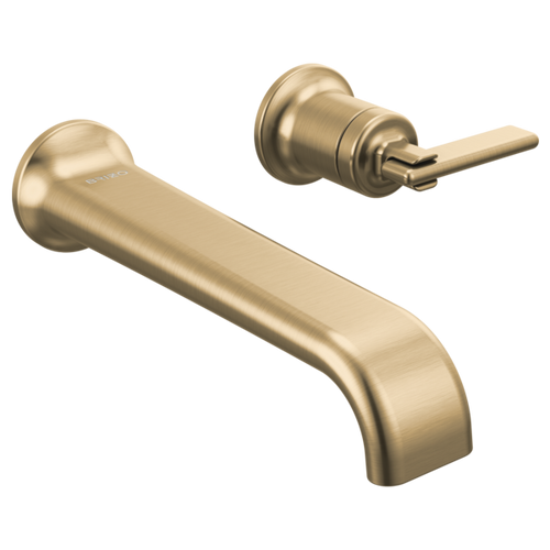 Brizo Allaria wall-mount bathroom faucet in Luxe Gold finish with sleek lever handle