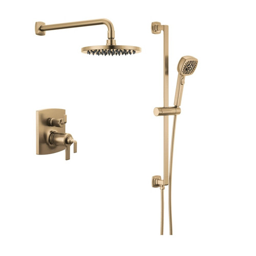 Brizo Allaria Thermostatic Shower System with Raincan Shower Head and Hand Shower in Luxe Gold Finish Brizo Allaria Thermostatic Shower System with Raincan Shower Head and Hand Shower in Luxe Gold Finish