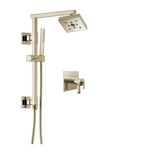 Brizo Frank Lloyd Wright thermostatic shower system with multifunction showerhead and polished nickel hand shower Brizo Frank Lloyd Wright thermostatic shower system with multifunction showerhead and polished nickel hand shower