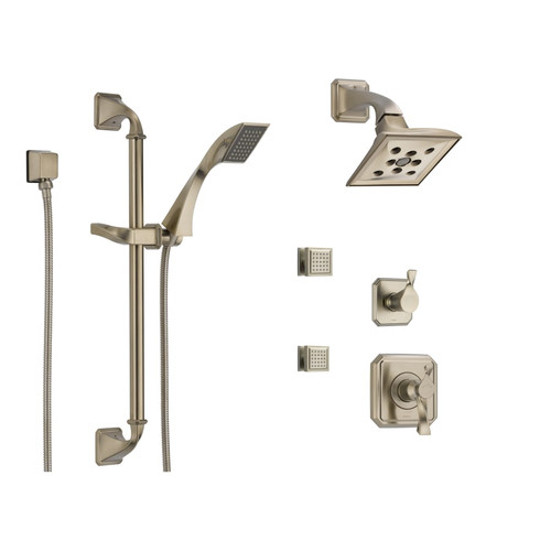 Brizo Thermostatic Shower System with Rain Shower Head, Hand Shower with Slide Bar, 6 Function Diverter, and 2 Body Sprays from the Virage Collection - Brilliance Brushed Nickel