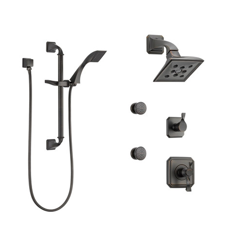 Brizo Thermostatic Shower System with Rain Shower Head, Hand Shower with Slide Bar, 6 Function Diverter, and 2 Body Sprays from the Virage Collection Venetian Bronze