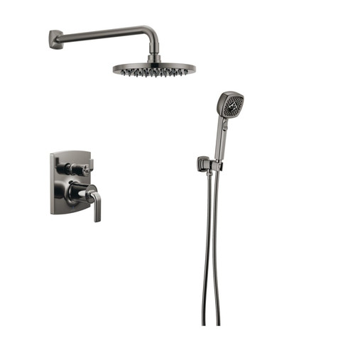 Brizo Allaria pressure-balanced shower system in Black Onyx with raincan and hand shower – modern luxury bathroom hardware Brizo Allaria pressure-balanced shower system in Black Onyx with raincan and hand shower – modern luxury bathroom hardware