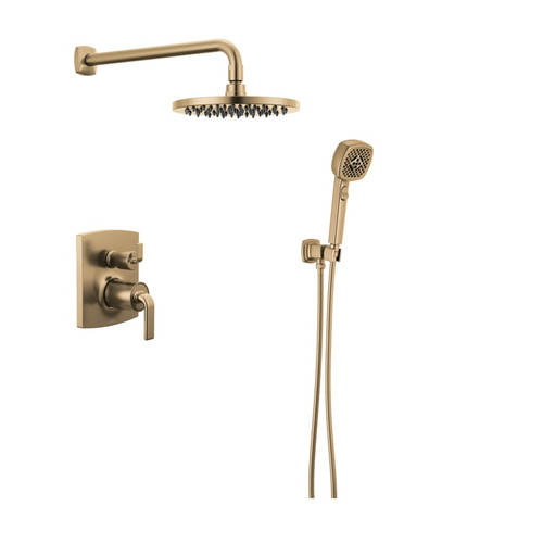 Brizo Allaria Pressure Balanced Shower System with Raincan Showerhead and Hand Shower in Luxe Gold Finish