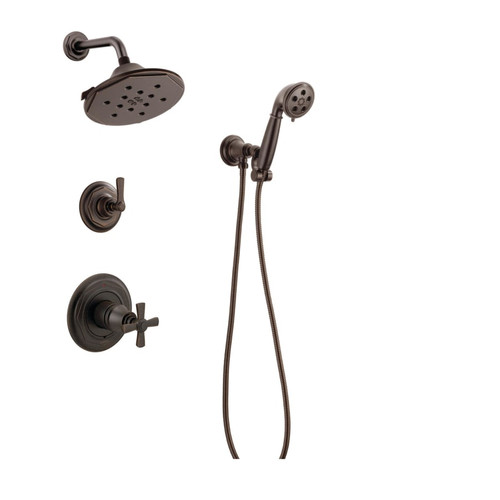 Brizo Rook Pressure Balanced Shower System with Cross Handle Mixing Trim, Shower Head and Hand Shower - Rough-in Valve Included - Venetian Bronze Brizo Rook Pressure Balanced Shower System with Cross Handle Mixing Trim, Shower Head and Hand Shower - Rough-in Valve Included - Venetian Bronze