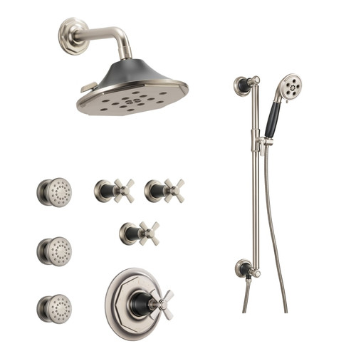 Brizo Sensori Custom Thermostatic Shower System with Showerhead, Volume Controls, Handshower, and Body Sprays - Valves Included - Luxe Nickel/Matte Black Brizo Sensori Custom Thermostatic Shower System with Showerhead, Volume Controls, Handshower, and Body Sprays - Valves Included - Luxe Nickel/Matte Black