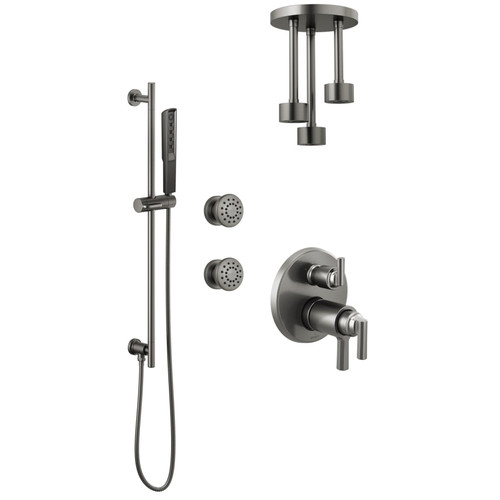 Brizo Levoir Thermostatic Shower System with Pendant Raincan Showerhead, Body Sprays and Hand Shower - Rough-in Valve Included - Luxe Steel