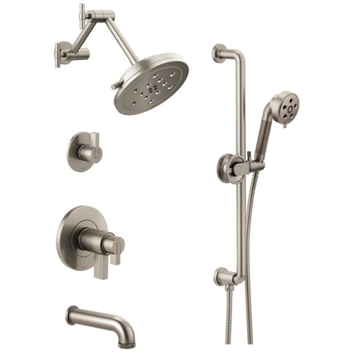 Brizo Litze Thermostatic Tub and Shower System with Shower Head and Hand Shower Less Handles - Rough-in Valve Included - Luxe Nickel Brizo Litze Thermostatic Tub and Shower System with Shower Head and Hand Shower Less Handles - Rough-in Valve Included - Luxe Nickel