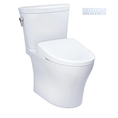 TOTO Aquia IV Arc S7A two-piece dual-flush toilet with Washlet in Cotton White and universal height design TOTO Aquia IV Arc S7A two-piece dual-flush toilet with Washlet in Cotton White and universal height design