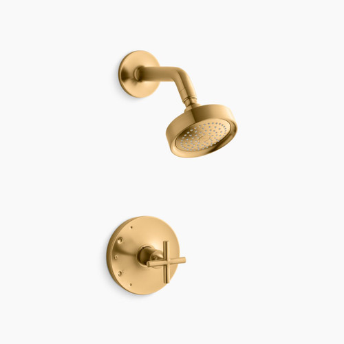 Kohler Purist® Rite-Temp® shower trim kit with cross handle, 2.5 gpm - Vibrant Brushed Moderne Brass