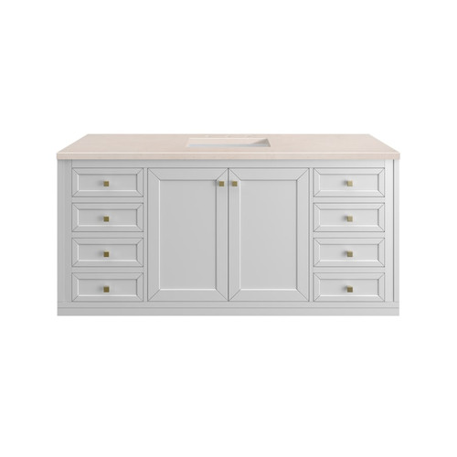 James Martin Vanities Chicago 60" Free Standing or Wall Mounted Single Basin Poplar Wood Vanity Set with 3 cm Eternal Marfil Quartz Vanity Top and Rectangular Sink