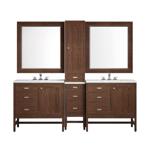 James Martin Vanities Addison 87" Double Basin Poplar Wood Vanity Set with Quartz Top, USB/Electrical Outlets and Matching Mirror - E444MCA-V36GP-D-EJP