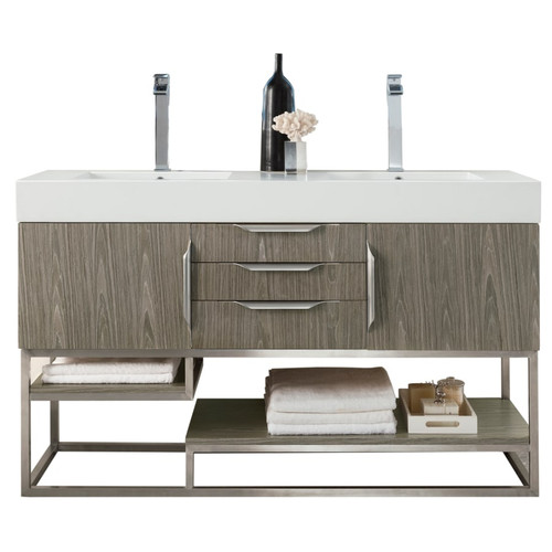 James Martin Vanities Columbia 59" Free Standing Double Basin Vanity Set - Brushed Nickel