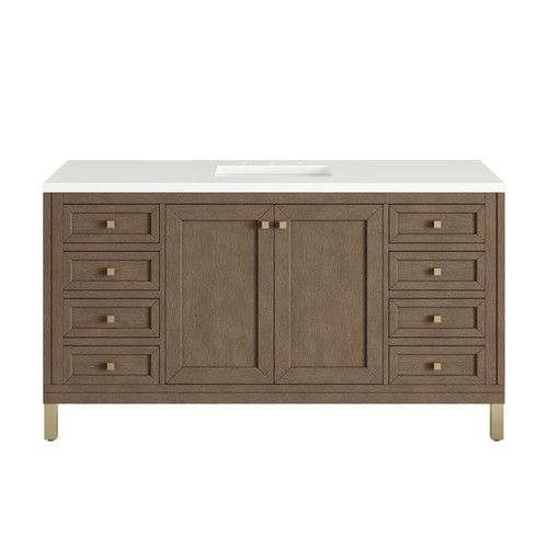 James Martin Vanities Chicago 60" Free Standing Single Basin Vanity Set with Wood Cabinet and 3cm Quartz Vanity Top