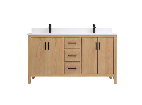 Royal Rodeo 60 inch Natural Maple Double Sink Bathroom Vanity with Quartz Countertop