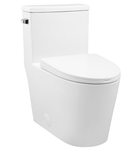 Crown Madison Rimless  One-Piece 12" Rough-in 1.28 GPF Left Flush Elongated Toilet in Glossy White